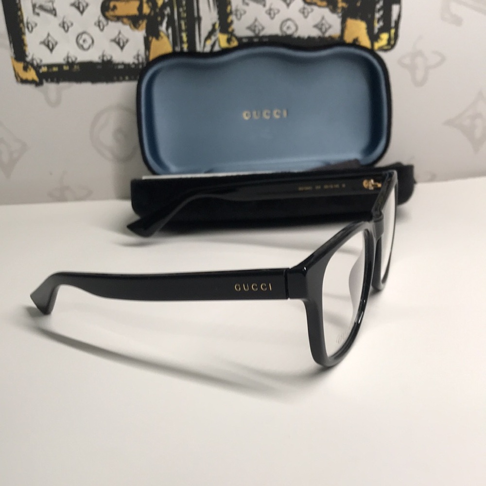 Luxury New Authentic Gucci GG1344O 005 Black Square Eyeglasses - Picture 6 of 14